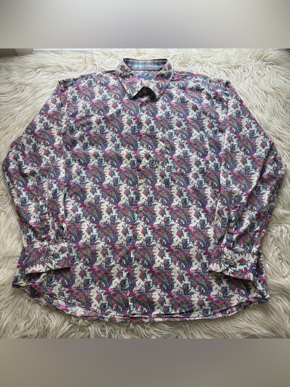 Alan Flusser Men XXL Floral Paisley Button Down Shirt 100% Cotton Long Sleeve